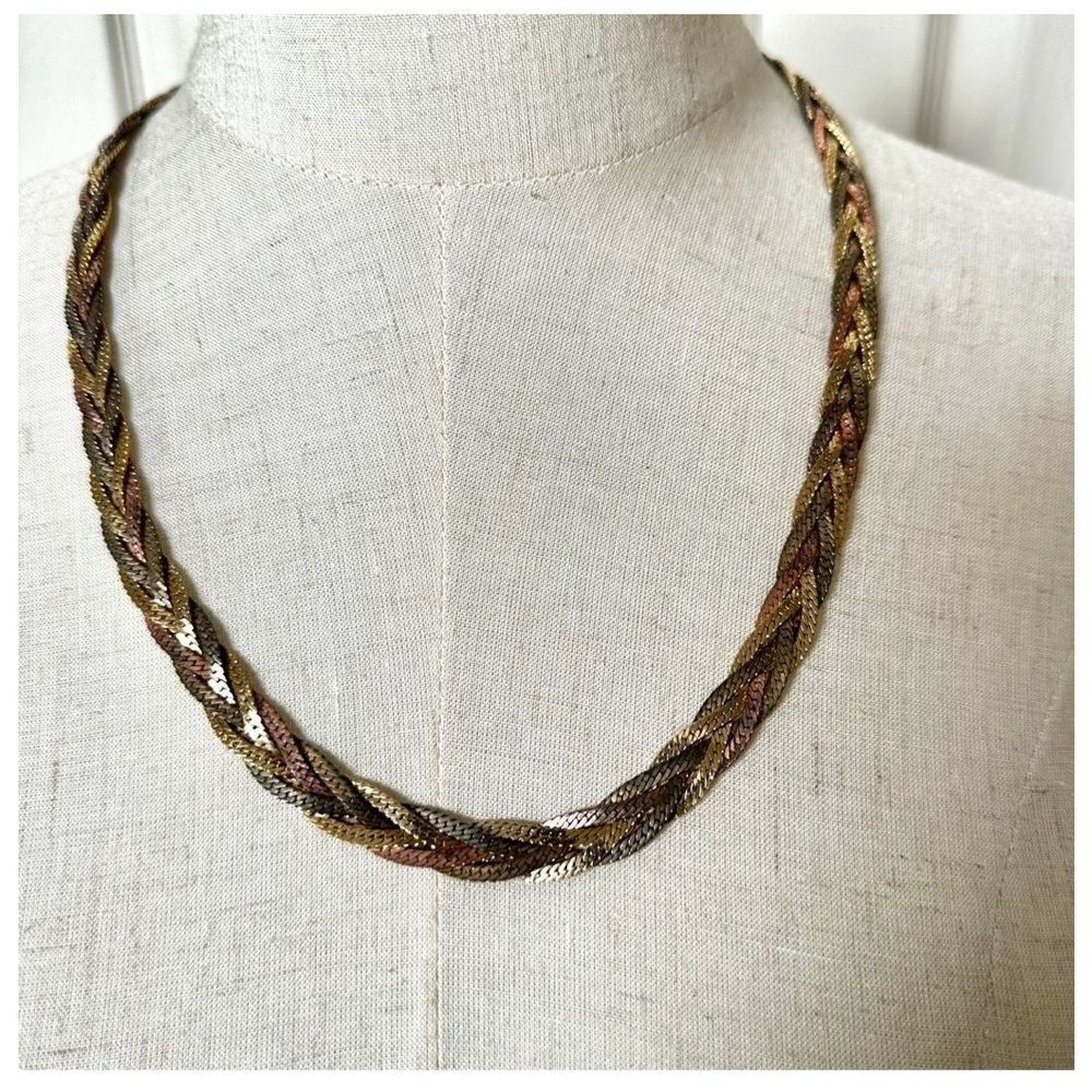 braided two tone long necklace